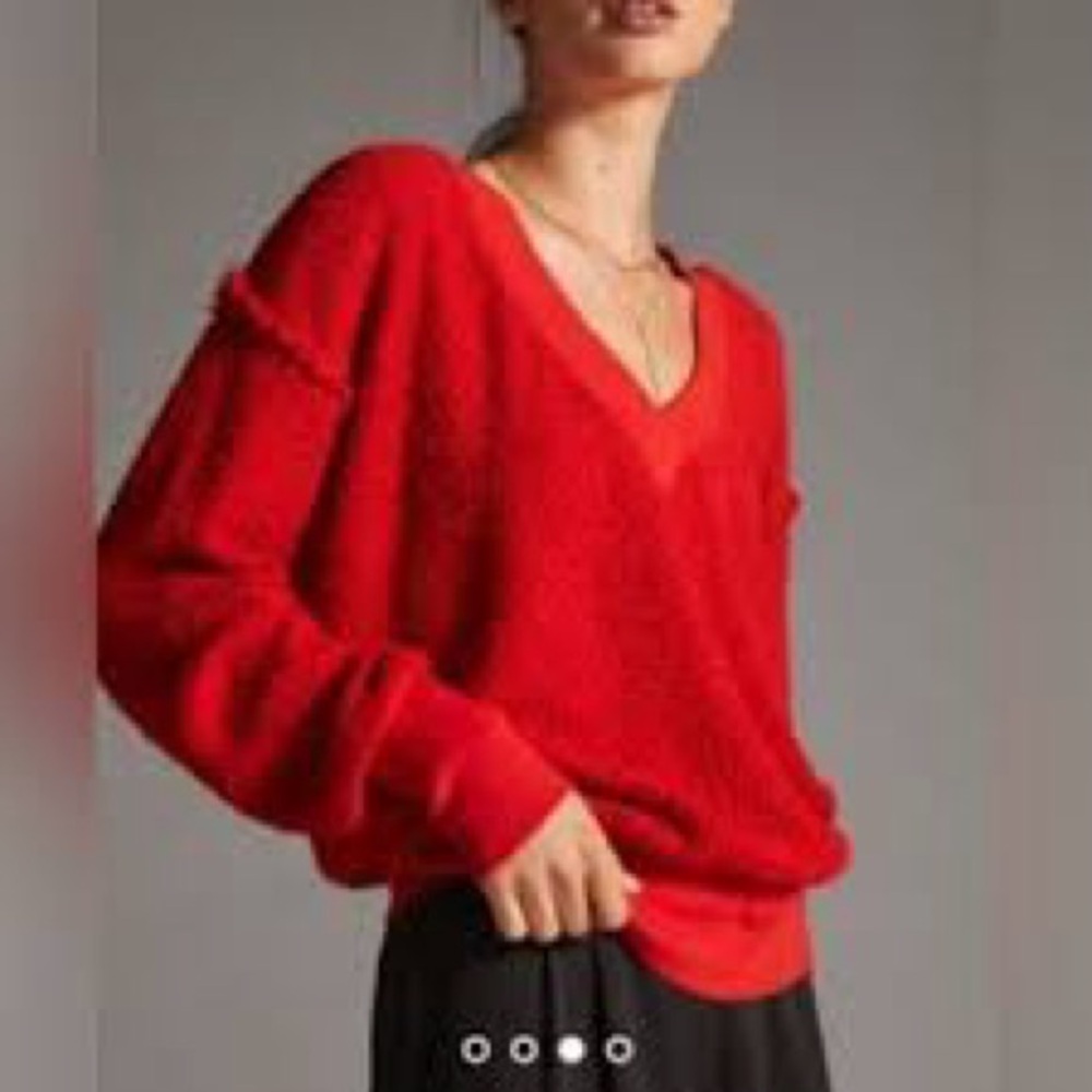 Anthropologie t.la Bold Red V-Neck Sweater